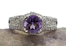 Load image into Gallery viewer, Amethyst Ring, size 6.75, Sterling Silver, Round Brilliant Cut - GemzAustralia 
