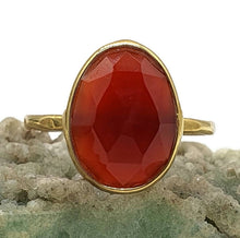 Load image into Gallery viewer, Red Onyx Ring, Size 7.75, Sterling Silver, 14K Gold Plated - GemzAustralia 