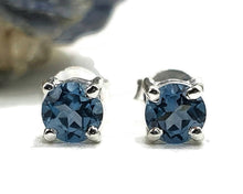 Load image into Gallery viewer, Round Brilliant cut, London Blue Topaz Studs, Sterling Silver - GemzAustralia 