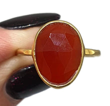 Load image into Gallery viewer, Red Onyx Ring, Size 7.75, Sterling Silver, 14K Gold Plated - GemzAustralia 