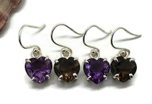 Load image into Gallery viewer, Amethyst or Smoky Quartz Heart Earrings, Sterling Silver, 4.5 carats - GemzAustralia 