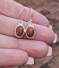 Load image into Gallery viewer, Sunstone Earrings, Oval Shaped, Sterling Silver, Stone of Leadership - GemzAustralia 