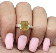 Load image into Gallery viewer, Golden Rutilated Quartz Ring, Size 7, Sterling Silver, Emerald Faceted - GemzAustralia 