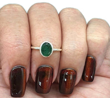 Load image into Gallery viewer, Emerald Ring, size 4.75, Sterling Silver, May Birthstone, Oval Faceted - GemzAustralia 