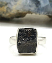 Load image into Gallery viewer, Shungite Ring, Size 7, Sterling Silver, Rectangle Shaped, Black Lustrous Gemstone - GemzAustralia 