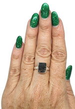 Load image into Gallery viewer, Shungite Ring, Size 7, Sterling Silver, Rectangle Shaped, Black Lustrous Gemstone - GemzAustralia 