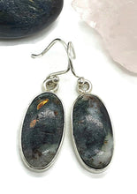 Load image into Gallery viewer, Bronze Astrophyllite Earrings, Sterling Silver, Long Oval Shaped, Astral Travel Gemstone - GemzAustralia 