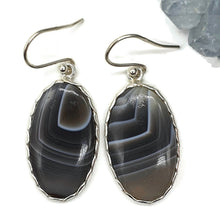 Load image into Gallery viewer, Botswana Agate Earrings, Sterling Silver, Brown, Grey &amp; White banded Gemstone - GemzAustralia 