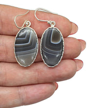 Load image into Gallery viewer, Botswana Agate Earrings, Sterling Silver, Brown, Grey &amp; White banded Gemstone - GemzAustralia 