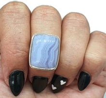 Load image into Gallery viewer, Blue Lace Agate Ring, Size 5.75, Sterling Silver, Rectangle Shaped - GemzAustralia 