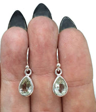 Load image into Gallery viewer, Prasiolite Earrings, Pear Faceted, Green Amethyst Gemstone, Sterling Silver, Bezel Set - GemzAustralia 