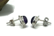 Load image into Gallery viewer, Amethyst Studs, Sterling Silver, Oval Shaped, Cabochon Earrings, Solitaire studs - GemzAustralia 