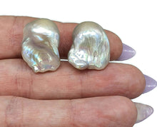 Load image into Gallery viewer, Baroque Flameball Pearl Studs, Freshwater Pearls, Sterling Silver, June Birthstone, Natural - GemzAustralia 